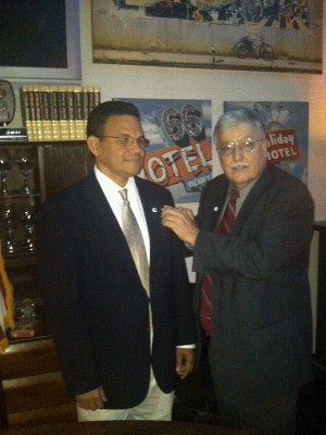 In August, Danny DeMarinis (r), regional vice president for New York/New Jersey, swears in Felix Ramirez, the new chapter present. DeMarinis then installed the rest of the new officers.
